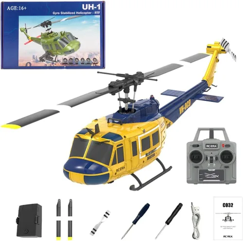Miniatura 15 de C032 UH-1 Huey Helicóptero RC para adultos, escala 1/48 2.4G 6CH Flybarless modelo de helicóptero de control remoto, vuelo de acrobacias 3D y avión
