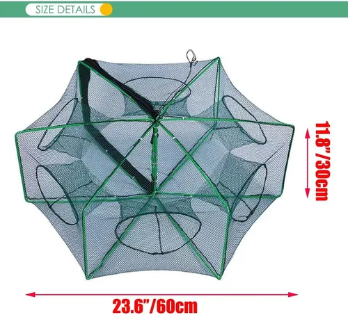 Miniatura 2 de Red de pesca plegable con trampa de cebo - Jaula de fundición a mano para atrapar peces cangrejo camarón cangrejo cangrejo Verde