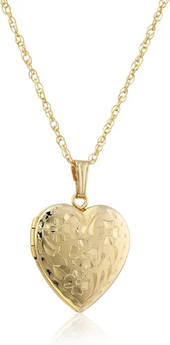 Amazon Essentials Collar con medallón de corazón de flores grabadas de 14 quilates, 18 pulgadas (anteriormente colección Amazon)
