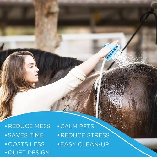 Miniatura 6 de Aquapaw Cepillo de baño 5 en 1 para caballos y perros y peine de curry – Silicona azul XL – Incluye accesorio de manguera de ducha de 3 pies
