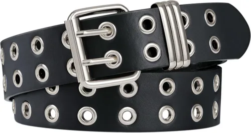 Miniatura 11 de FIORETTO Cinturón de cuero con ojales y cadena desmontable para mujeres y hombres, cinturones de cintura punk rock para pantalones vaqueros