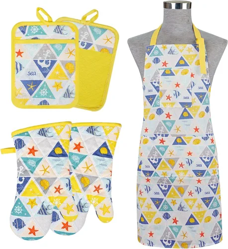 Miniatura 10 de Alselo Manoplas de horno y soportes para ollas con delantal Chaf, juego de 5 guantes de cocina resistentes al calor y agarraderas antideslizantes