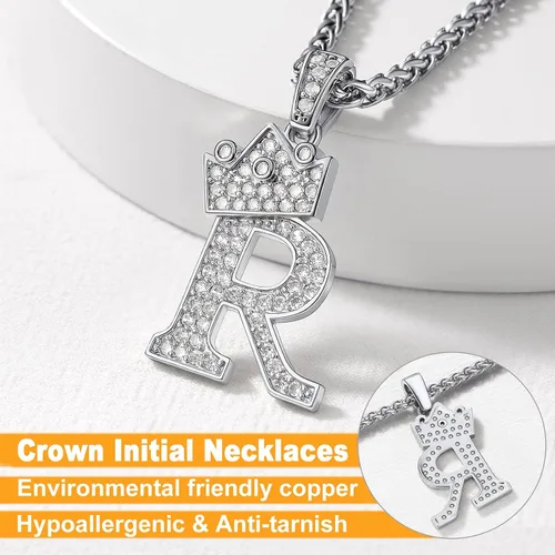 Miniatura 4 de U7 Collar de letras A-Z para hombres y mujeres chapado en oro de 18 quilates con cadena de nombre de 22 a 24 pulgadas color plata y oro negro