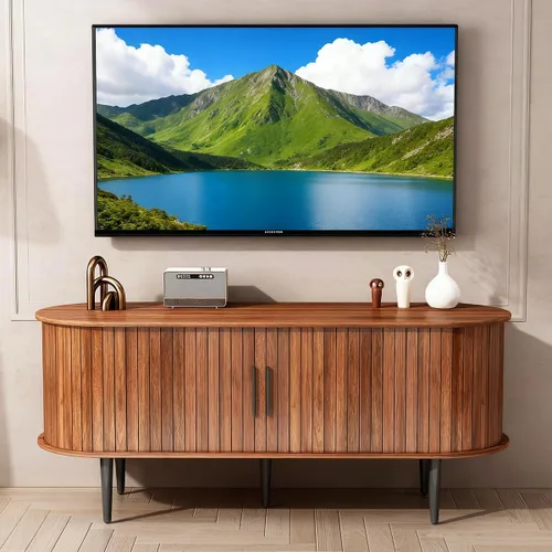 Miniatura 7 de Soporte de TV de 70 pulgadas con toma de corriente para sala de estar, consola multimedia con estación de carga, consola de TV con puerta corrediza