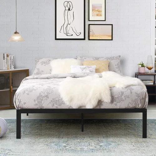 Miniatura 9 de VECELO - Base de cama metálica tamaño matrimonial de 14 pulgadas, moderna (juego de 2)