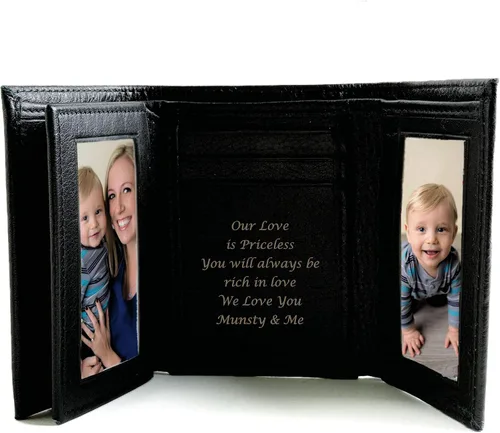 Miniatura 7 de Personalizado Negro Cuero Genuino Trifold Wallet Grabado Gratis - Se envía desde Estados Unidos, Billetera de cuero negro triple para dinero
