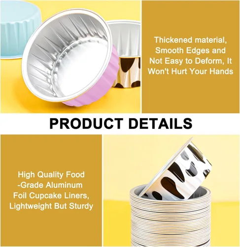 Miniatura 3 de RETON 100 tazas de papel de aluminio para hornear, mini moldes para pasteles con tapas, moldes de papel de aluminio de 5 onzas para cupcakes, moldes