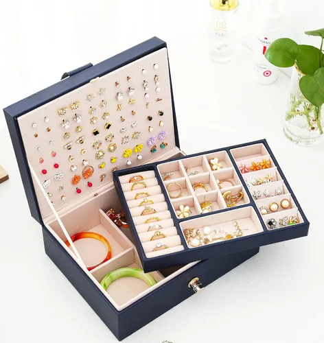 Miniatura 168 de Joyero de pendientes para mujeres y niñas, organizador de aretes de 5 capas, caja organizadora de joyas blanca con candado, collares y aretes
