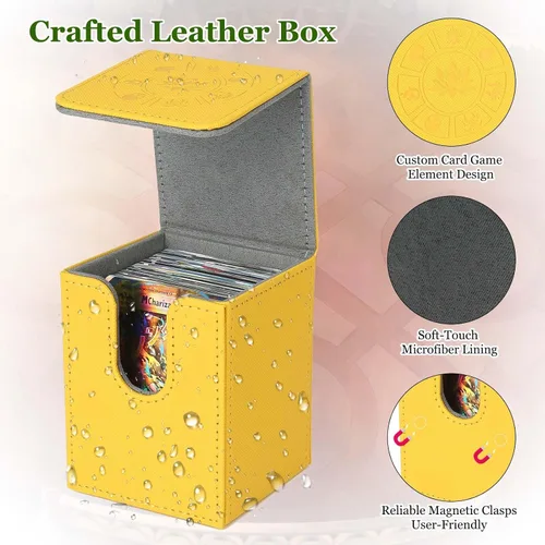 Miniatura 3 de Caja de cubierta Arkeiliy MTG con funda para 50 cartas, caja de cubierta de piel para más de 110 cartas para Magic Commander, estuches Amarillo III