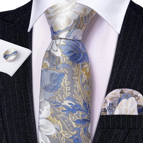 Miniatura 228 de Barry.Wang - Juego de corbata de seda para hombre, diseño de cachemira, pañuelo y gemelos de bolsillo