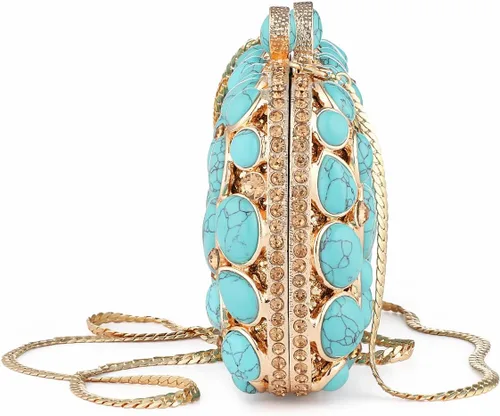 Miniatura 6 de Bolso de mano de noche de cristal turquesa elegante para novia, boda, fiesta, para mujer