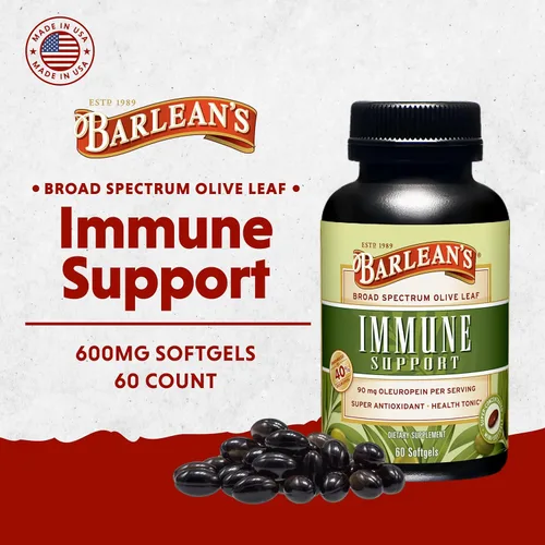 Miniatura 2 de Barlean's Suplemento de apoyo inmunológico de cápsulas blandas de complejo de hoja de olivo con 90 mg de antioxidantes de oleuropeína, pastillas