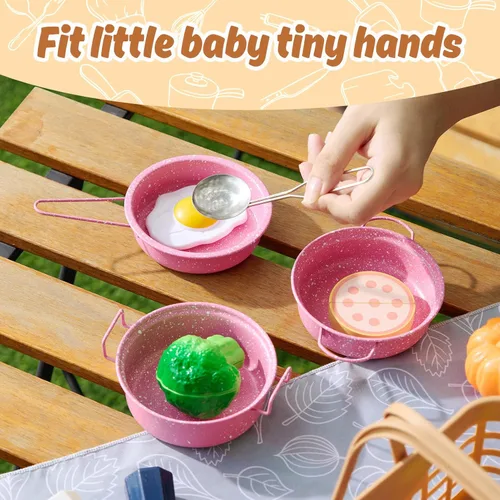 Miniatura 6 de Juego de accesorios para cocina de juguete para niños, juego de cocina para niños pequeños, ollas y sartenes de acero inoxidable coloridas, regalos