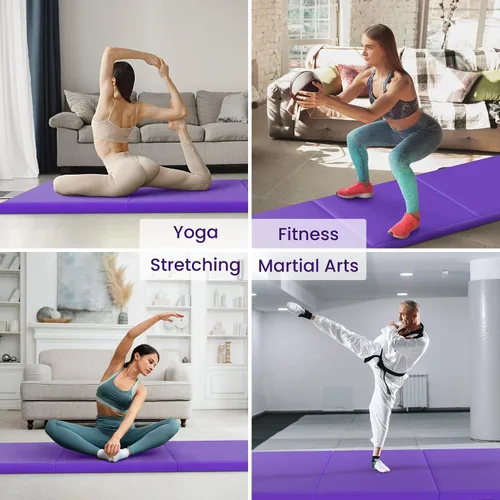 Miniatura 7 de Fitvids Esterilla de gimnasia plegable para hacer ejercicio, 2 x 6 x 2 pulgadas, con asas de transporte, de alta densidad, antidesgarros, portátil