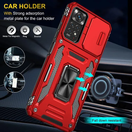 Miniatura 3 de Wefor Funda XiaoMi RedMi Note 11 (4G) con cubierta para cámara deslizante, soporte de anillo magnético de 360° mejorado grado militar a prueba