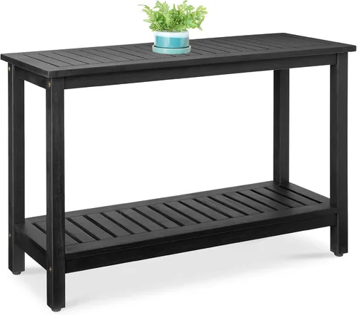 Best Choice Products - Mesa consola de 122 cm con 2 estantes de madera de eucalipto, mesa de aparador de bar multifuncional para interior y
