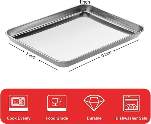 Miniatura 2 de Bandeja para hornear, bandeja para galletas de acero inoxidable, bandeja para hornear para horno tostador, tamaño 9 x 7 x 1 pulgadas, no tóxica