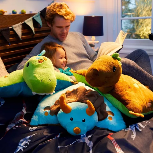Miniatura 3 de Pillow Pets Dinosaurio azul Triceratops, juguete de peluche de 18 pulgadas