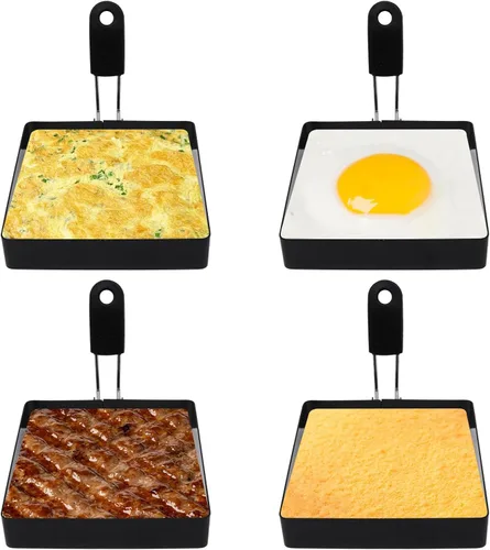 Miniatura 8 de 4 Pack Egg Rings for Frying Eggs with Foldable Handle, Stainless Steel Square & Round Egg Shaper, Eggs Mcmuffin Ring Mold for Camping Pancake