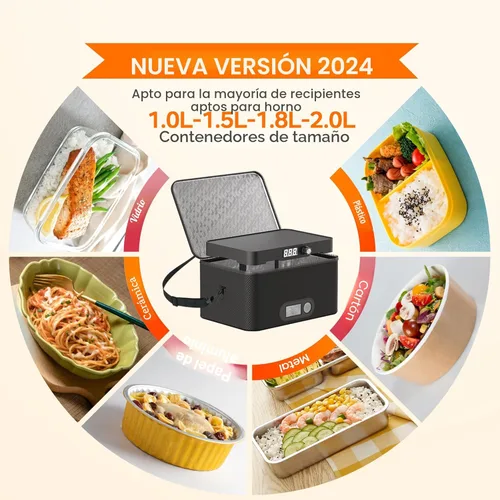 Miniatura 4 de Horno portátil, calentador de alimentos portátil de 12 V 24 V 110 V-240 V para automóvil, horno portátil personal, mini lonchera eléctrica para Negro