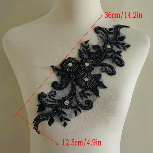 Miniatura 3 de Apliques de encaje con cuentas 3D Luz Lujo Ropa Collar Ramillete Bordado Accesorios (azul oscuro)