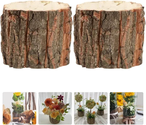 Miniatura 6 de Macetero de tocón de árbol, plantador de tocón de árbol, plantas de interior, 2 piezas de tocón de madera, decoración de tocón de árbol, maceta