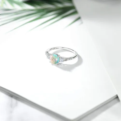 Miniatura 41 de Gem Stone King Anillo de compromiso de 3 piedras preciosas redondas de oro blanco de 10 quilates con piedra natal de 0.236 in con piedra natal