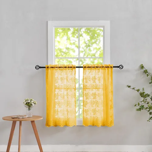 Miniatura 117 de YJ YANJUN Cortinas traslúcidas negras de 54 pulgadas de largo, panel de cortina de encaje gótico victoriano para cocina, cortinas cortas de Negro
