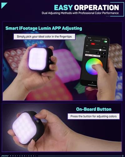 Miniatura 4 de IFOOTAGE Luz de video RGBW, luz de cámara RGB portátil, 2700K-10000K/CRI 95+/120 minutos de duración de la batería/recarga/control