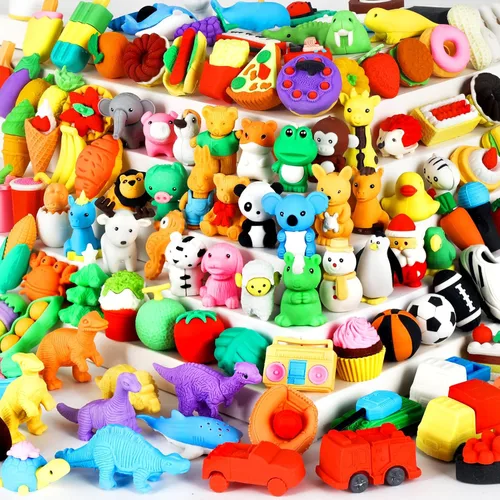 Miniatura 14 de URSKYTOUS 80 borradores de animales de escritorio para niños, borradores de lápiz, mascotas de escritorio, borradores de rompecabezas 3D
