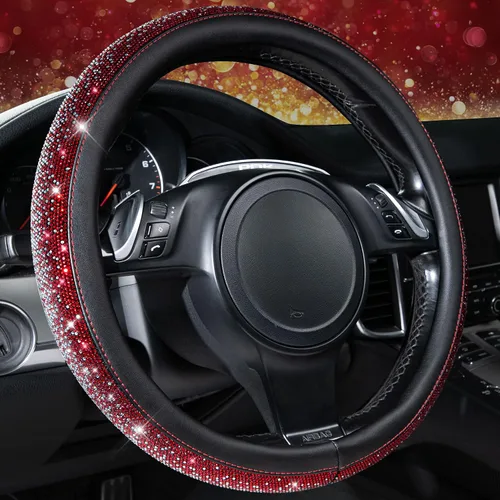 Miniatura 17 de CAR PASS - Funda de volante con diamantes brillantes de imitación y patrón de leopardo, con cristales de imitación brillantes para mujer