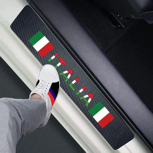 4 unidades de protectores de fibra de carbono para umbral de puertas delanteras/traseras de automóvil con adhesivo decorativo para proteger el