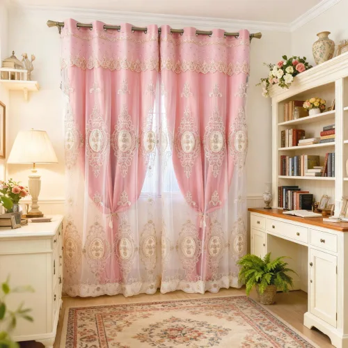 Miniatura 11 de Amidoudou 1 par de cortinas europeas de doble capa con cenefas para sala de estar, dormitorio, cortinas bordadas con flores 3D de lujo