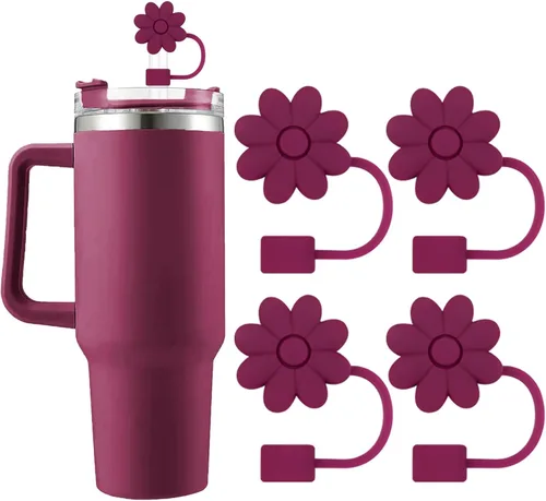 Miniatura 17 de 6 fundas de silicona para popotes Stanley Cups de 30 y 40 onzas, tapas de paja de flores a prueba de polvo, protectores reutilizables para popotes