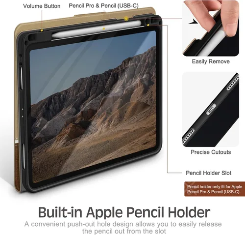 Miniatura 6 de KingBlanc Funda para iPad Pro de 11 pulgadas de 4ª/3ª/2ª/2ª generación (2022/2021/2020) con soporte para lápices, funda de soporte bicolor de cuero