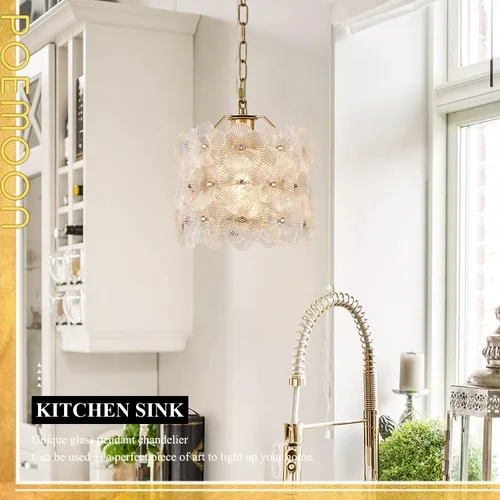 Miniatura 5 de Lámpara colgante de cristal dorado, paquete de 1 lámpara colgante de techo pequeña con flores modernas, 1 luz para cocina, isla, fregadero, comedor