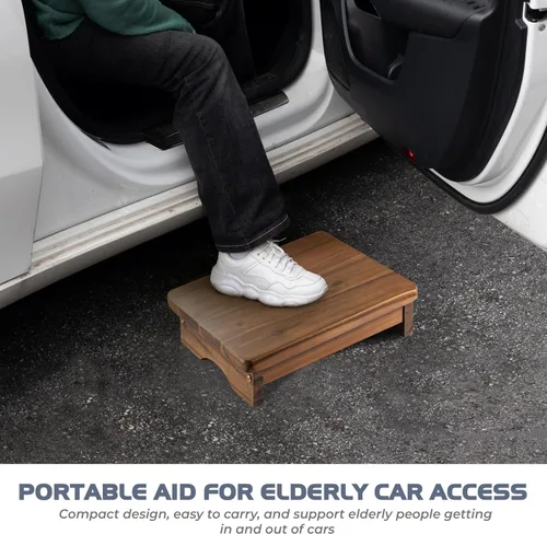 Miniatura 5 de FANATU Taburete de Madera de Un Escalón, Taburete de Un Escalón para Adultos, Taburete de Madera para Cabecera con Capacidad de 550 libras, Diseño