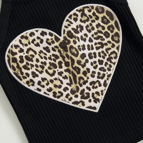 Miniatura 6 de Conjunto de ropa de verano para bebé recién nacida, sin mangas, con estampado de amor, volantes, pantalones cortos de leopardo, 3 piezas, diadema