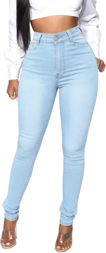 Miniatura 51 de KUNMI - Pantalones de mezclilla clásicos de cintura alta para mujer, elásticos, con efecto de levantamiento de glúteos, ajustados