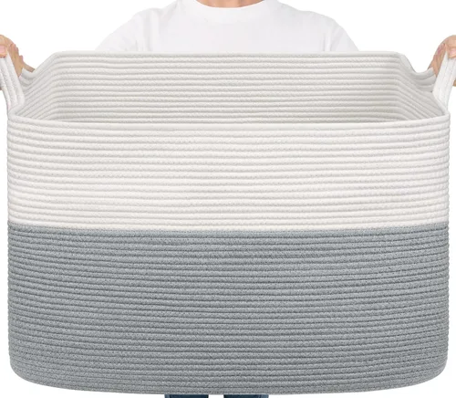 Miniatura 38 de Goodpick Cesta Grande de Almacenamiento de Juguetes, Cestas de Cuerda de Algodón Gris Contenedor de Almacenamiento de Juguetes para Bebé, Niños