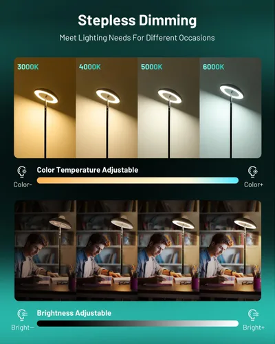 Miniatura 5 de Lámpara de pie LED con proyector de estrellas RGB y control remoto, lámpara de pie que cambia de color continuo de 3000 a 6000 K, lámpara de esquina