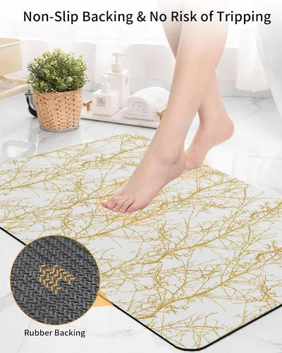Miniatura 4 de Tapete de baño con rama dorada para bañera, antideslizante, de secado rápido y absorbente, tierra de diatomeas, cocina, ducha, fregadero, lavable