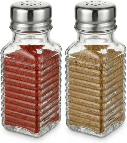 TOPKITCHEN - Juego de 2 saleros y pimenteros, tarros de vidrio para especias con tapa de acero inoxidable, tarros de condimentos recargables a