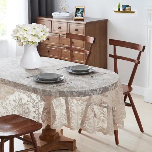 Miniatura 14 de ASATEX Mantel de encaje redondo negro de 36 pulgadas. El patrón floral clásico y elegante es la elección ideal para cualquier comedor de lujo