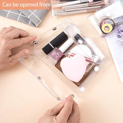 Miniatura 5 de HINZIC Paquete de 3 bolsas de cosméticos transparentes, de diferentes tamaños, portátiles, impermeables, de PVC, organizador de maquillaje