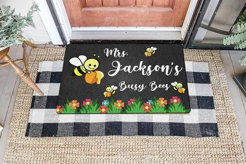 Miniatura 2 de VOTANTA Felpudo de abejas de bienvenida al aula, tapete personalizado con nombre para el profesor, para el regreso a la escuela, tapete decorativo