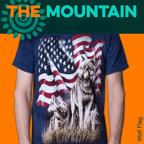 Miniatura 2 de The Mountain Camiseta unisex con la bandera del lobo Premium, teñida a mano Camiseta patriótica de Estados Unidos
