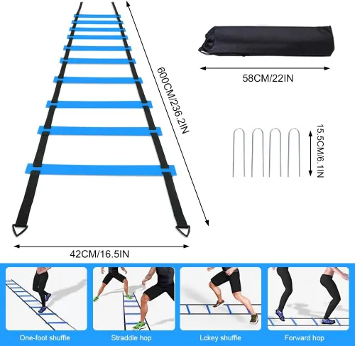 Miniatura 2 de Juego de entrenamiento de velocidad y agilidad para fútbol - Escalera de agilidad de 20 pies, 12/16 conos deportivos y entrenador de patada de Azul