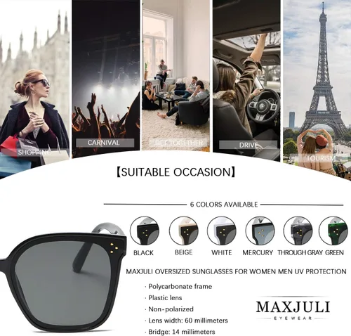 Miniatura 6 de MAXJULI Oversized Sunglasses for Women Men UV Protection 8056