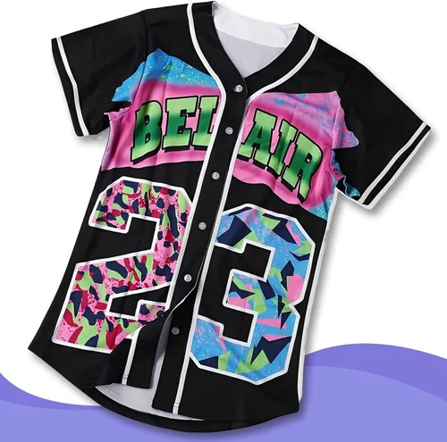 Miniatura 3 de DreamJ Traje de los años 90 para mujer, camiseta de béisbol Bel Air, ropa de fiesta de hip hop, camisa de manga corta para fiesta club